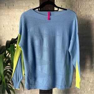 Zaket & Plover Cashmere Cotton Textured Blue Lime Green Sweater Size S